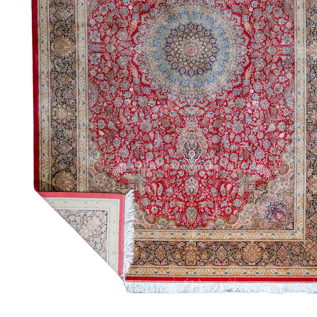 6' 7" x 9' 10" - MULTICOLOR AND BLACK MACHINE MADE FLORAL TURKISH RUG ( 200 x 300 CM )