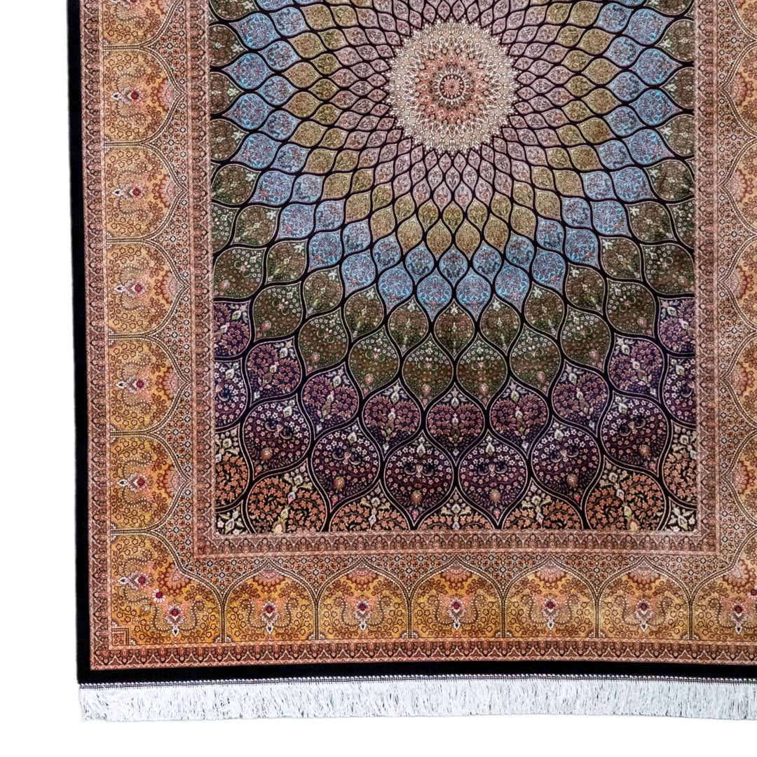 4' 11" x 7' 4" - MULTICOLOR AND GOLD MACHINE MADE FLORAL TURKISH RUG ( 150 x 223 CM )