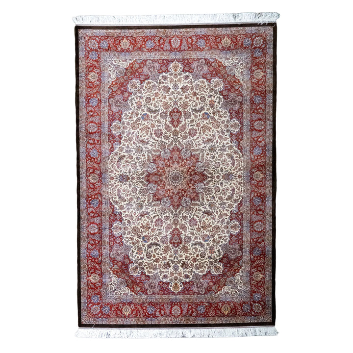 4' 11" x 7' 4" - MULTICOLOR AND RED MACHINE MADE FLORAL TURKISH RUG ( 150 x 223 CM )