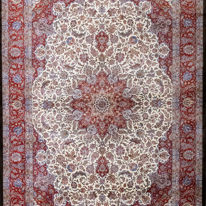 4' 11" x 7' 4" - MULTICOLOR AND RED MACHINE MADE FLORAL TURKISH RUG ( 150 x 223 CM )