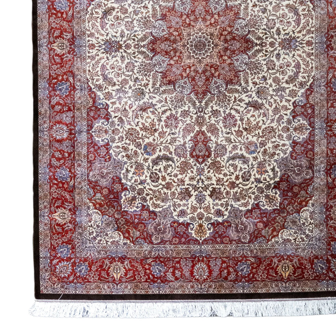 4' 11" x 7' 4" - MULTICOLOR AND RED MACHINE MADE FLORAL TURKISH RUG ( 150 x 223 CM )