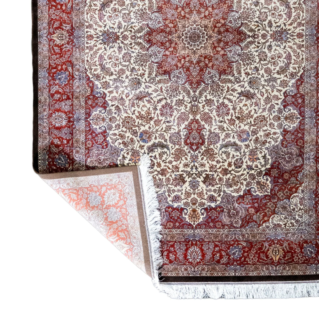 4' 11" x 7' 4" - MULTICOLOR AND RED MACHINE MADE FLORAL TURKISH RUG ( 150 x 223 CM )