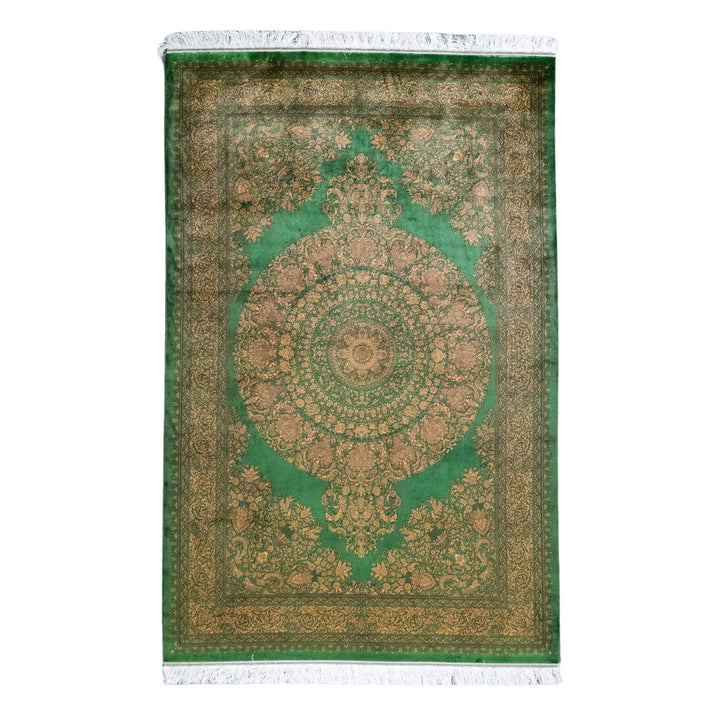 4' 11" x 7' 4" - MULTICOLOR AND BEIGE MACHINE MADE FLORAL TURKISH RUG ( 150 x 223 CM )