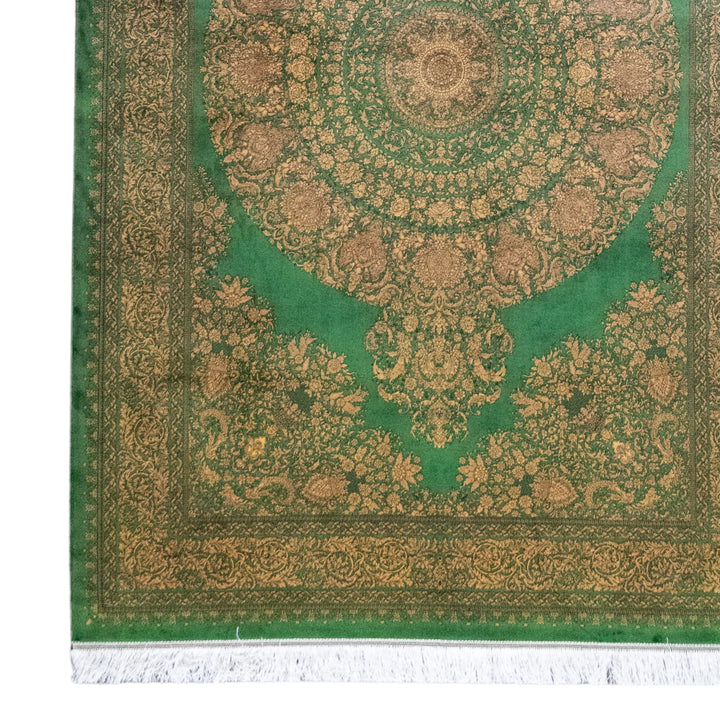 4' 11" x 7' 4" - MULTICOLOR AND BEIGE MACHINE MADE FLORAL TURKISH RUG ( 150 x 223 CM )