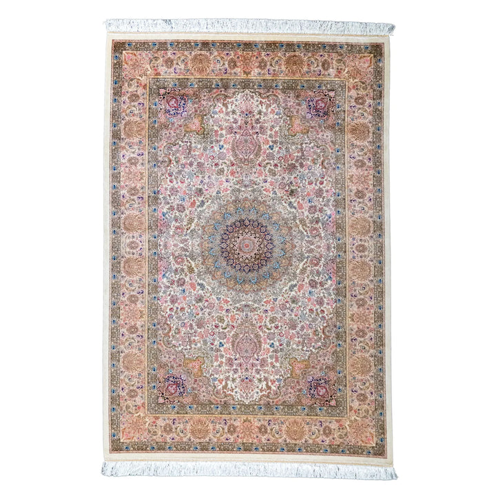 4' 5" x 3' 7" - MULTICOLOR AND BEIGE MACHINE MADE FLORAL TURKISH RUG ( 134 x 109 CM )