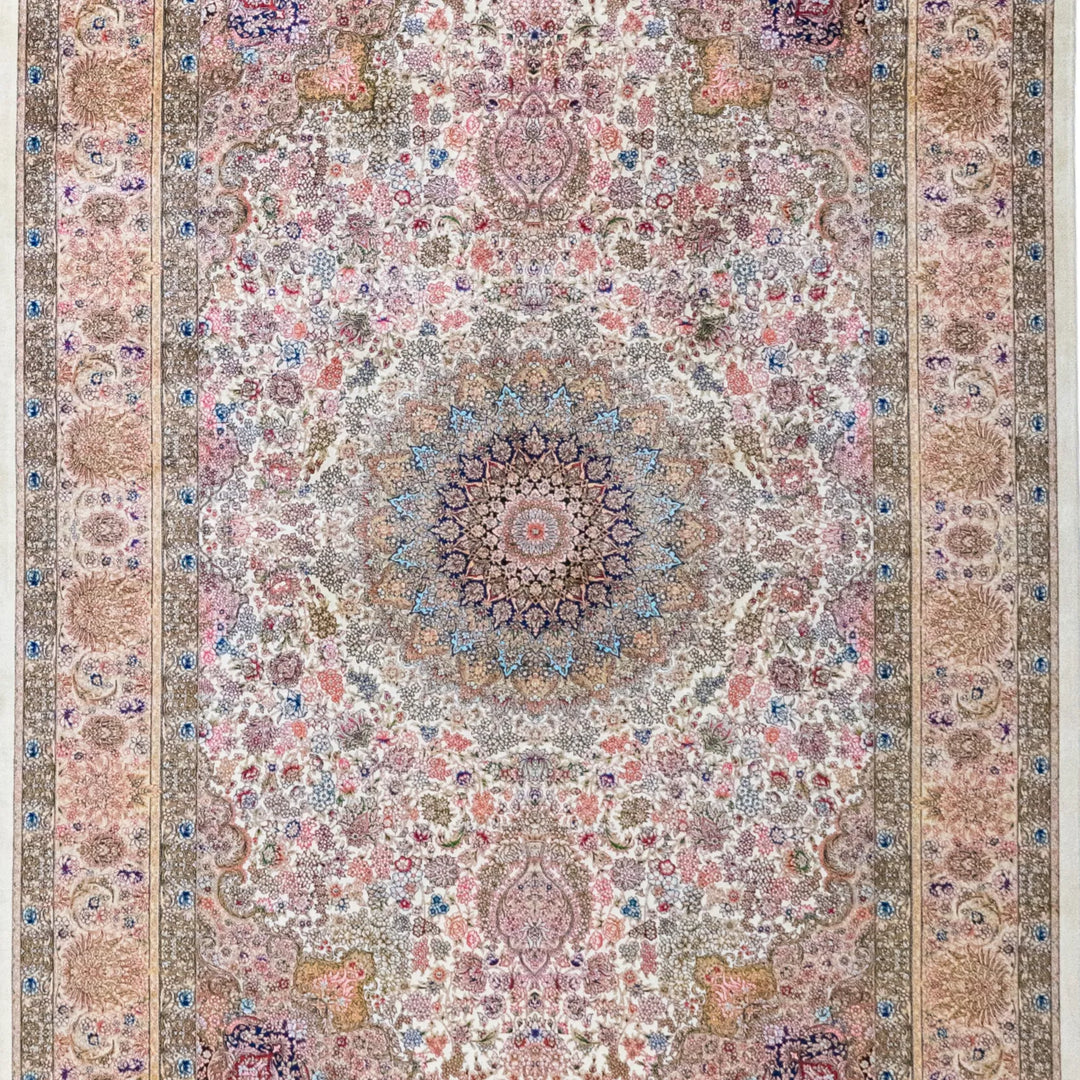 4' 5" x 3' 7" - MULTICOLOR AND BEIGE MACHINE MADE FLORAL TURKISH RUG ( 134 x 109 CM )