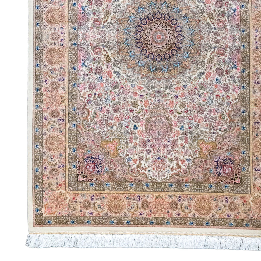 4' 5" x 3' 7" - MULTICOLOR AND BEIGE MACHINE MADE FLORAL TURKISH RUG ( 134 x 109 CM )