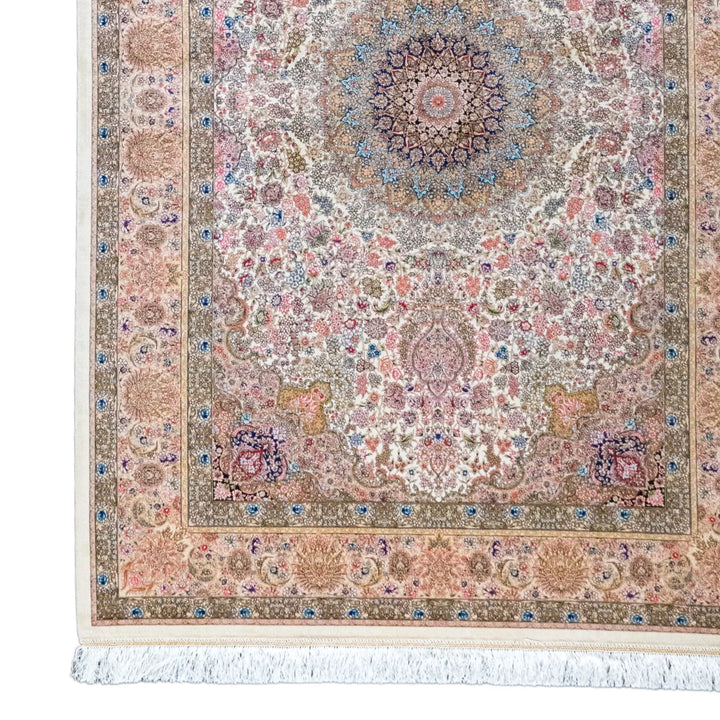4' 5" x 3' 7" - MULTICOLOR AND BEIGE MACHINE MADE FLORAL TURKISH RUG ( 134 x 109 CM )