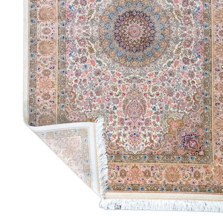 4' 5" x 3' 7" - MULTICOLOR AND BEIGE MACHINE MADE FLORAL TURKISH RUG ( 134 x 109 CM )