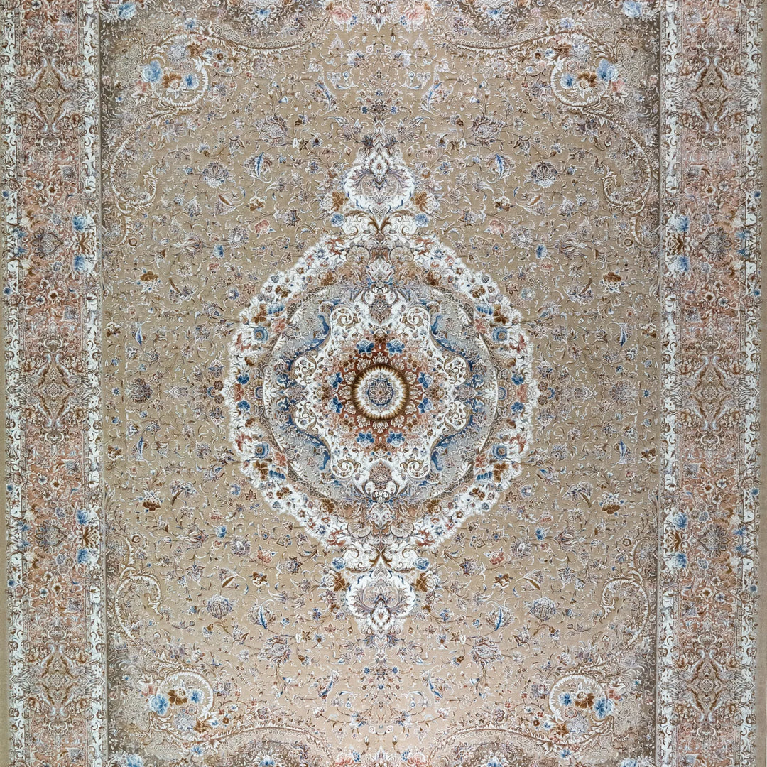 9' 10" x 13' 1" - WHITE AND PINK MACHINE MADE FLORAL TURKISH RUG ( 300 x 399 CM )