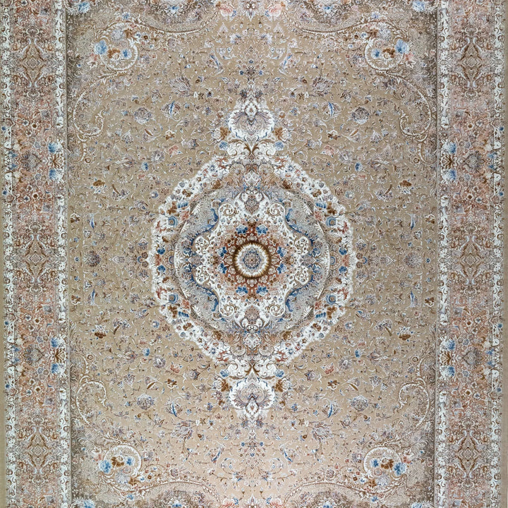 9' 10" x 13' 1" - WHITE AND PINK MACHINE MADE FLORAL TURKISH RUG ( 300 x 399 CM )