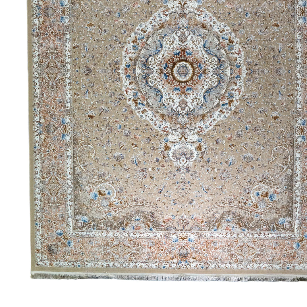 9' 10" x 13' 1" - WHITE AND PINK MACHINE MADE FLORAL TURKISH RUG ( 300 x 399 CM )