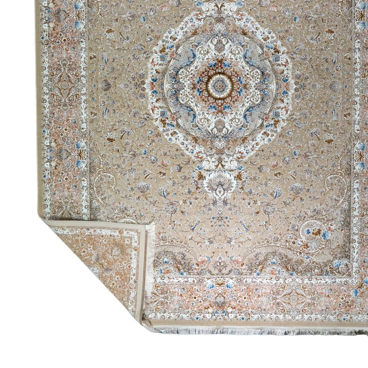 9' 10" x 13' 1" - WHITE AND PINK MACHINE MADE FLORAL TURKISH RUG ( 300 x 399 CM )