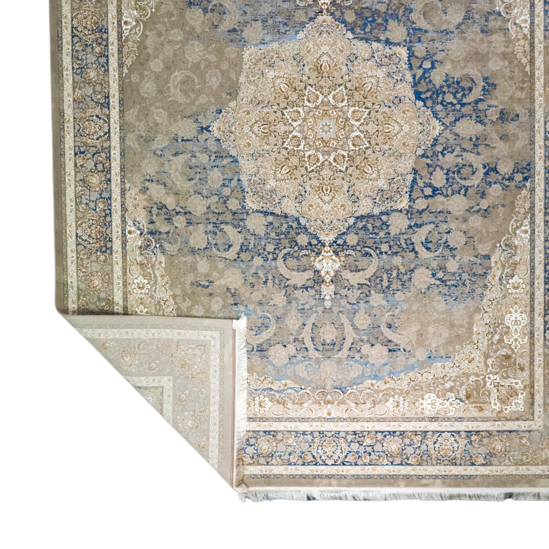9' 10" x 13' 1" - BLUE AND BEIGE MACHINE MADE FLORAL TURKISH RUG ( 300 x 399 CM )