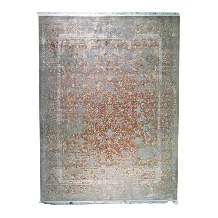 9' 10" x 13' 1" - PINK AND BEIGE MACHINE MADE FLORAL TURKISH RUG ( 300 x 399 CM )