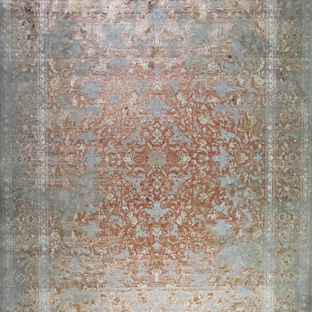 9' 10" x 13' 1" - PINK AND BEIGE MACHINE MADE FLORAL TURKISH RUG ( 300 x 399 CM )
