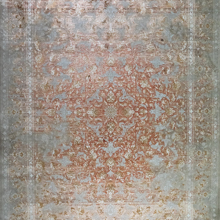 9' 10" x 13' 1" - PINK AND BEIGE MACHINE MADE FLORAL TURKISH RUG ( 300 x 399 CM )