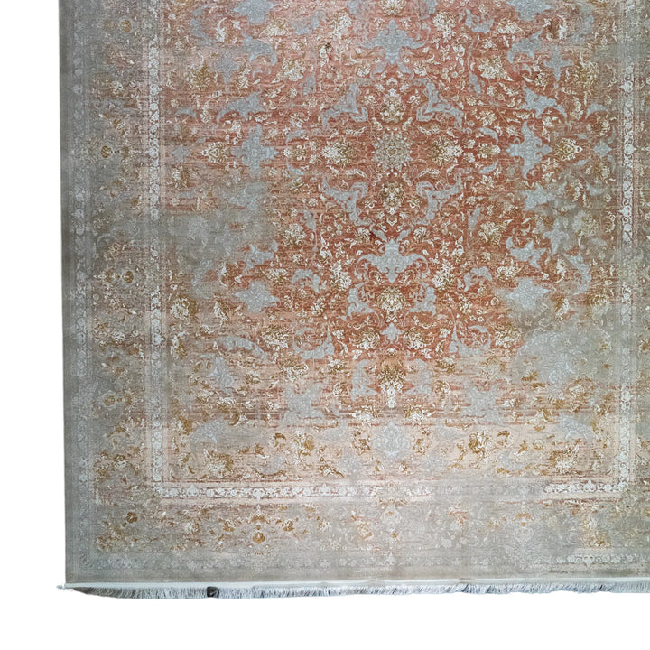 9' 10" x 13' 1" - PINK AND BEIGE MACHINE MADE FLORAL TURKISH RUG ( 300 x 399 CM )
