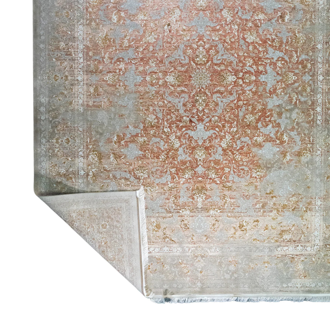 9' 10" x 13' 1" - PINK AND BEIGE MACHINE MADE FLORAL TURKISH RUG ( 300 x 399 CM )