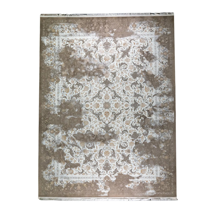9' 10" x 13' 1" - WHITE AND BEIGE MACHINE MADE FLORAL TURKISH RUG ( 300 x 399 CM )