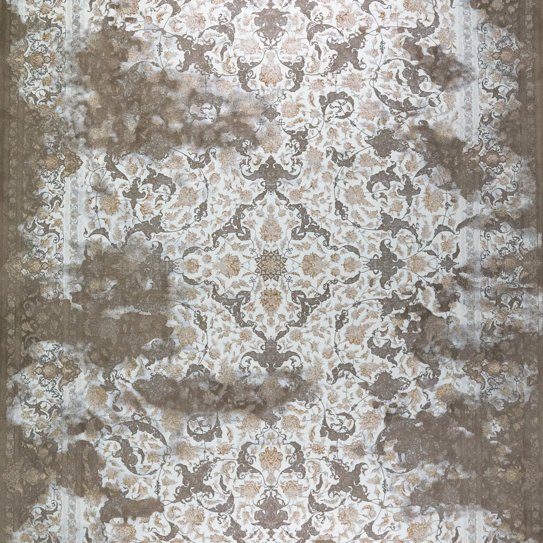 9' 10" x 13' 1" - WHITE AND BEIGE MACHINE MADE FLORAL TURKISH RUG ( 300 x 399 CM )