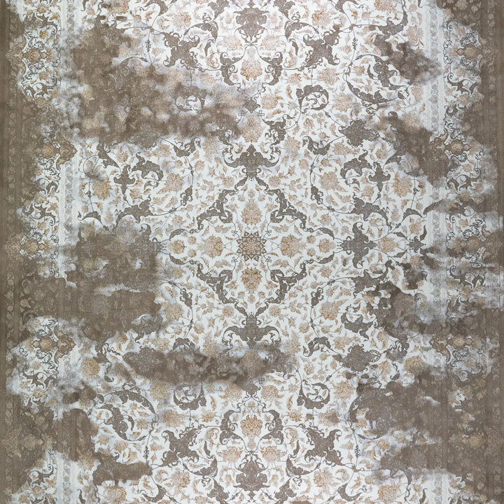 9' 10" x 13' 1" - WHITE AND BEIGE MACHINE MADE FLORAL TURKISH RUG ( 300 x 399 CM )