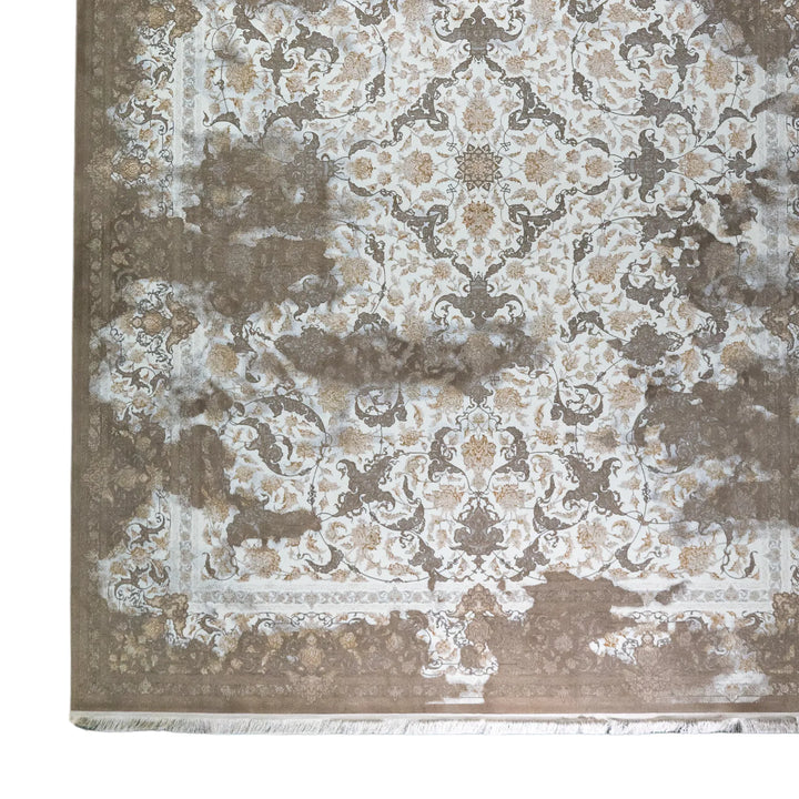 9' 10" x 13' 1" - WHITE AND BEIGE MACHINE MADE FLORAL TURKISH RUG ( 300 x 399 CM )
