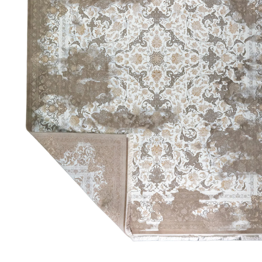 9' 10" x 13' 1" - WHITE AND BEIGE MACHINE MADE FLORAL TURKISH RUG ( 300 x 399 CM )