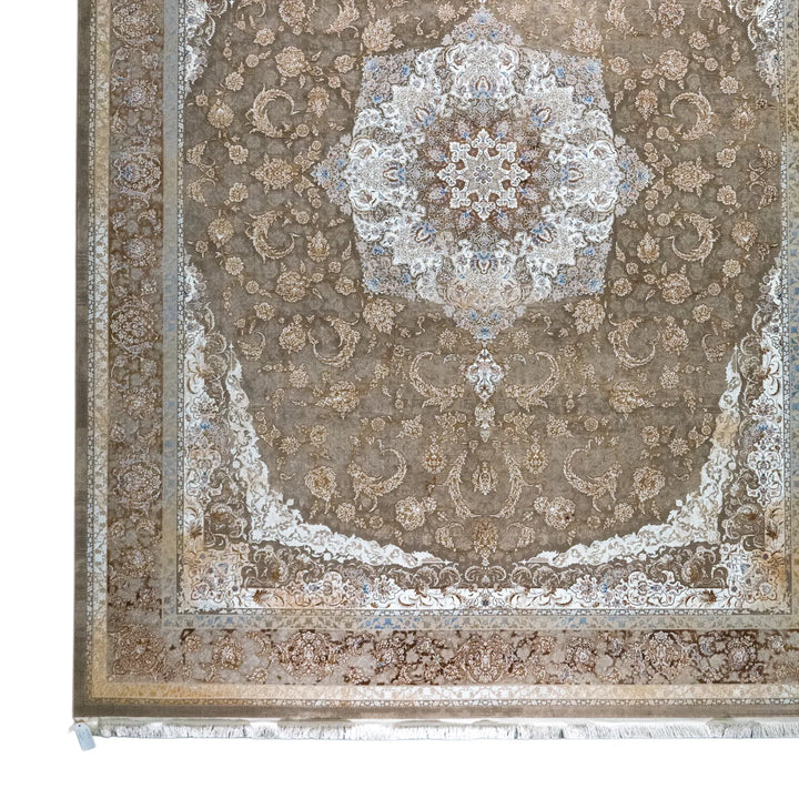 9' 10" x 13' 1" - BEIGE AND BROWN MACHINE MADE FLORAL TURKISH RUG ( 300 x 399 CM )