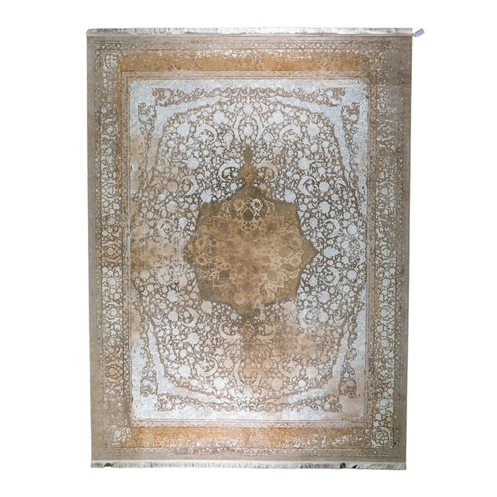9' 10" x 13' 1" - BEIGE AND BEIGE MACHINE MADE FLORAL TURKISH RUG ( 300 x 399 CM )