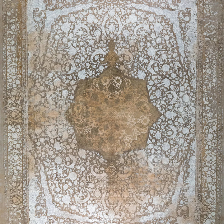 9' 10" x 13' 1" - BEIGE AND BEIGE MACHINE MADE FLORAL TURKISH RUG ( 300 x 399 CM )