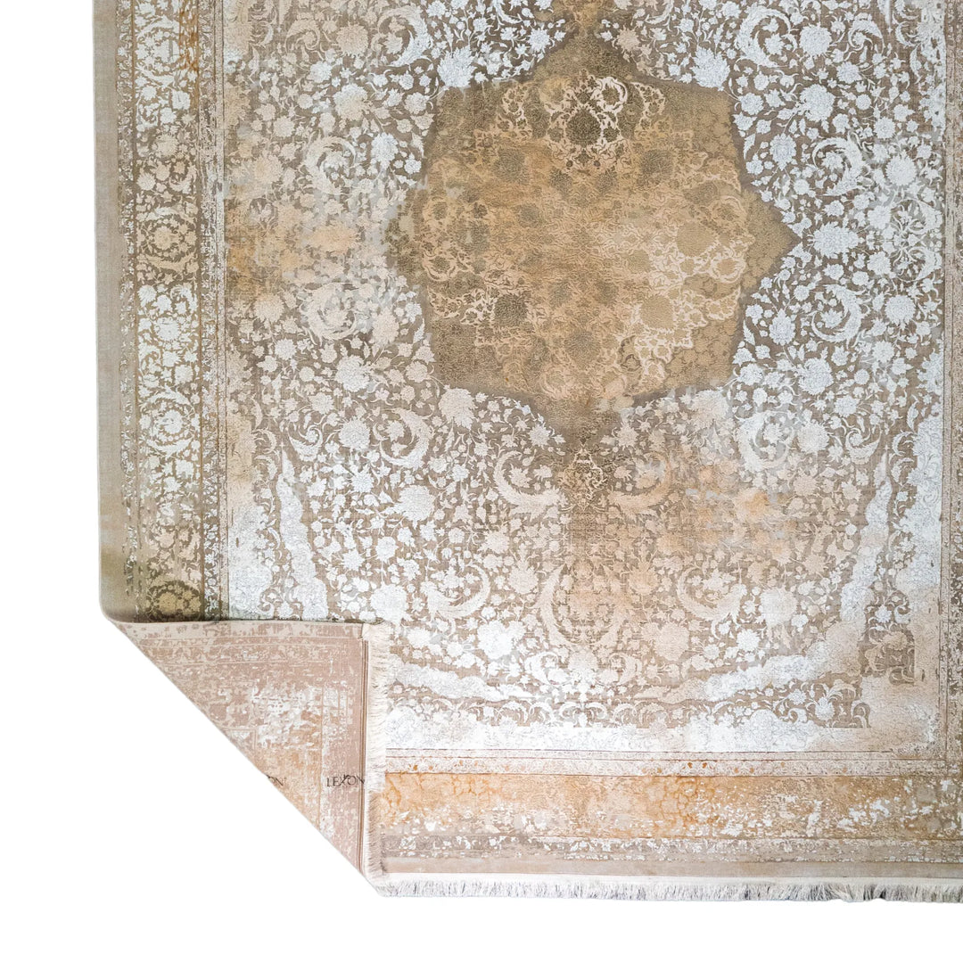 9' 10" x 13' 1" - BEIGE AND BEIGE MACHINE MADE FLORAL TURKISH RUG ( 300 x 399 CM )