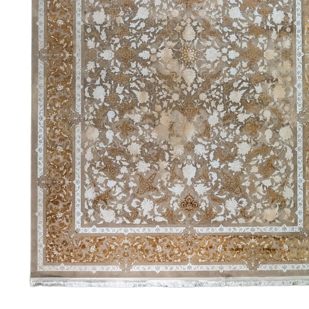 8' 2" x 11' 6" - BEIGE AND BROWN MACHINE MADE FLORAL TURKISH RUG ( 249 x 350 CM )