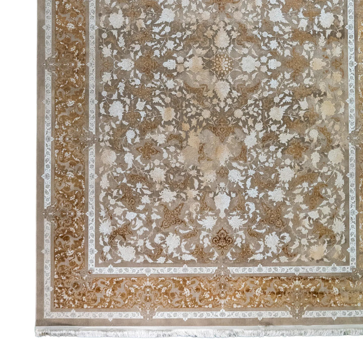 8' 2" x 11' 6" - BEIGE AND BROWN MACHINE MADE FLORAL TURKISH RUG ( 249 x 350 CM )