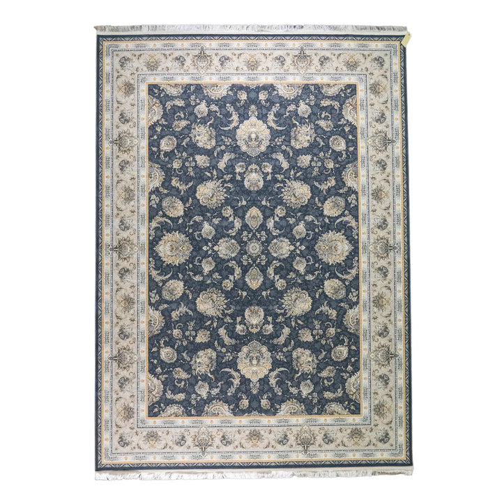 8' 2" x 11' 6" - BLUE AND BEIGE MACHINE MADE FLORAL TURKISH RUG ( 249 x 350 CM )