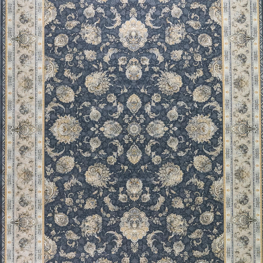 8' 2" x 11' 6" - BLUE AND BEIGE MACHINE MADE FLORAL TURKISH RUG ( 249 x 350 CM )