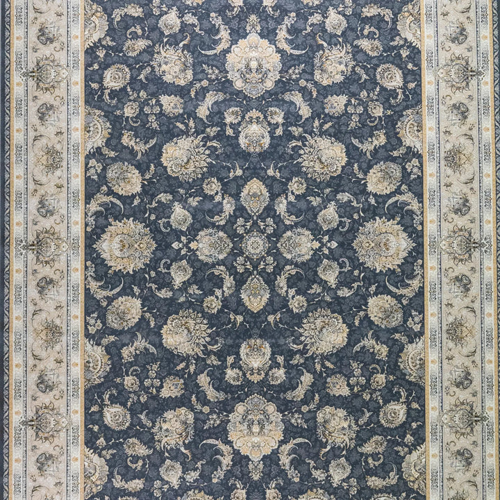 8' 2" x 11' 6" - BLUE AND BEIGE MACHINE MADE FLORAL TURKISH RUG ( 249 x 350 CM )