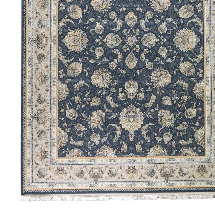 8' 2" x 11' 6" - BLUE AND BEIGE MACHINE MADE FLORAL TURKISH RUG ( 249 x 350 CM )
