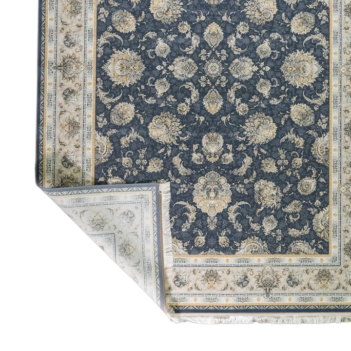 8' 2" x 11' 6" - BLUE AND BEIGE MACHINE MADE FLORAL TURKISH RUG ( 249 x 350 CM )