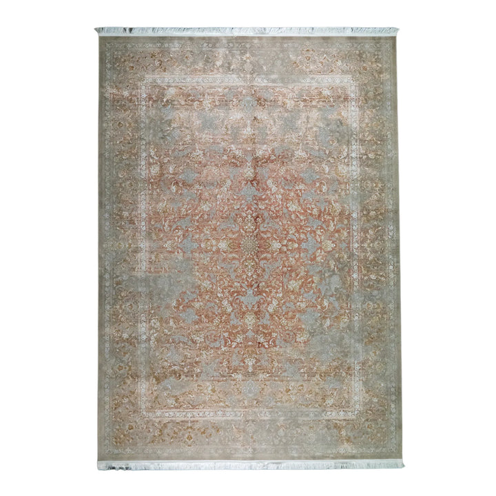 8' 2" x 11' 6" - PINK AND BEIGE MACHINE MADE FLORAL TURKISH RUG ( 249 x 350 CM )