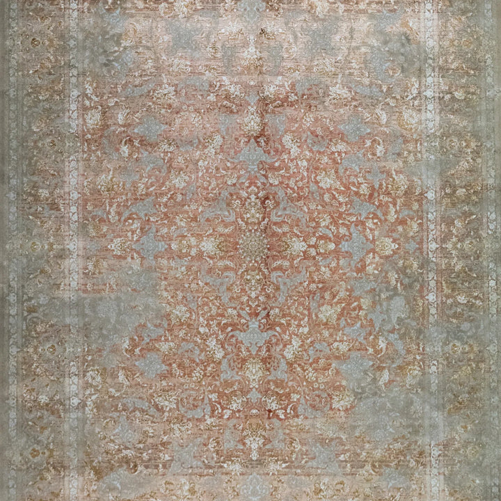 8' 2" x 11' 6" - PINK AND BEIGE MACHINE MADE FLORAL TURKISH RUG ( 249 x 350 CM )