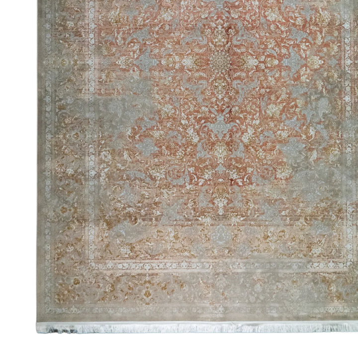 8' 2" x 11' 6" - PINK AND BEIGE MACHINE MADE FLORAL TURKISH RUG ( 249 x 350 CM )