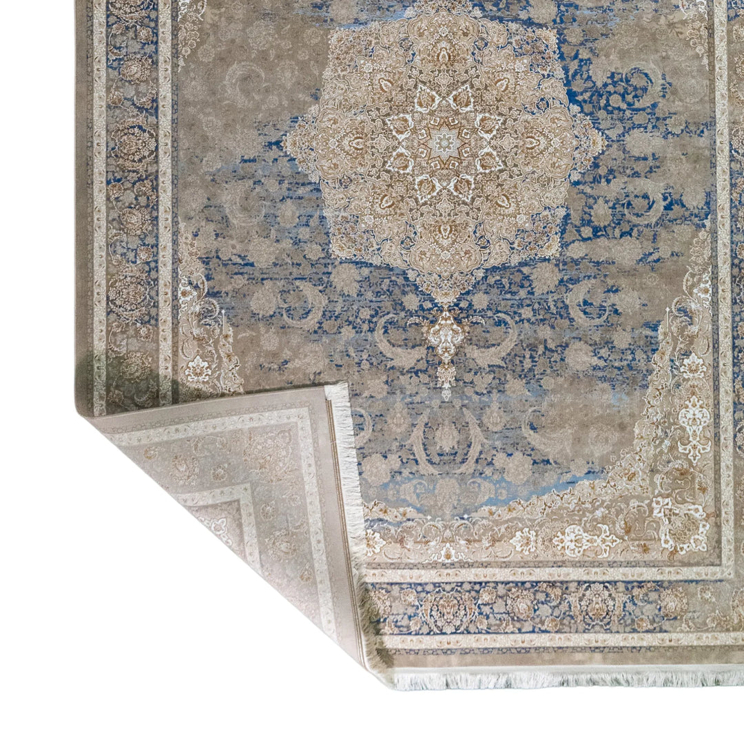 8' 2" x 11' 6" - BEIGE AND BLUE MACHINE MADE FLORAL TURKISH RUG ( 249 x 350 CM )