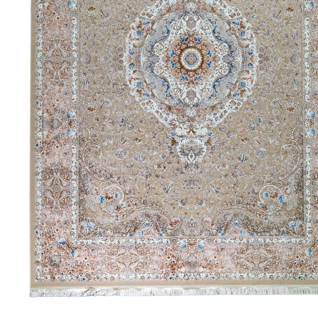 8' 2" x 11' 6" - WHITE AND BEIGE MACHINE MADE FLORAL TURKISH RUG ( 249 x 350 CM )