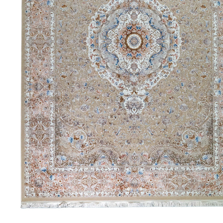 8' 2" x 11' 6" - WHITE AND BEIGE MACHINE MADE FLORAL TURKISH RUG ( 249 x 350 CM )