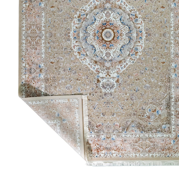 8' 2" x 11' 6" - WHITE AND BEIGE MACHINE MADE FLORAL TURKISH RUG ( 249 x 350 CM )