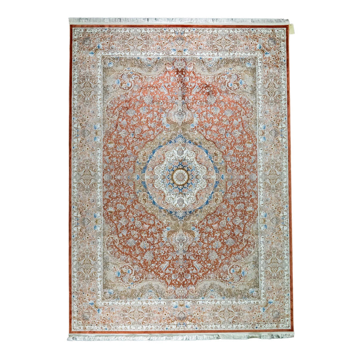 8' 2" x 11' 6" - MULTICOLOR AND BEIGE MACHINE MADE FLORAL TURKISH RUG ( 249 x 350 CM )