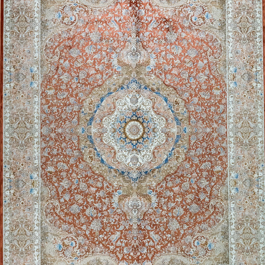 8' 2" x 11' 6" - MULTICOLOR AND BEIGE MACHINE MADE FLORAL TURKISH RUG ( 249 x 350 CM )