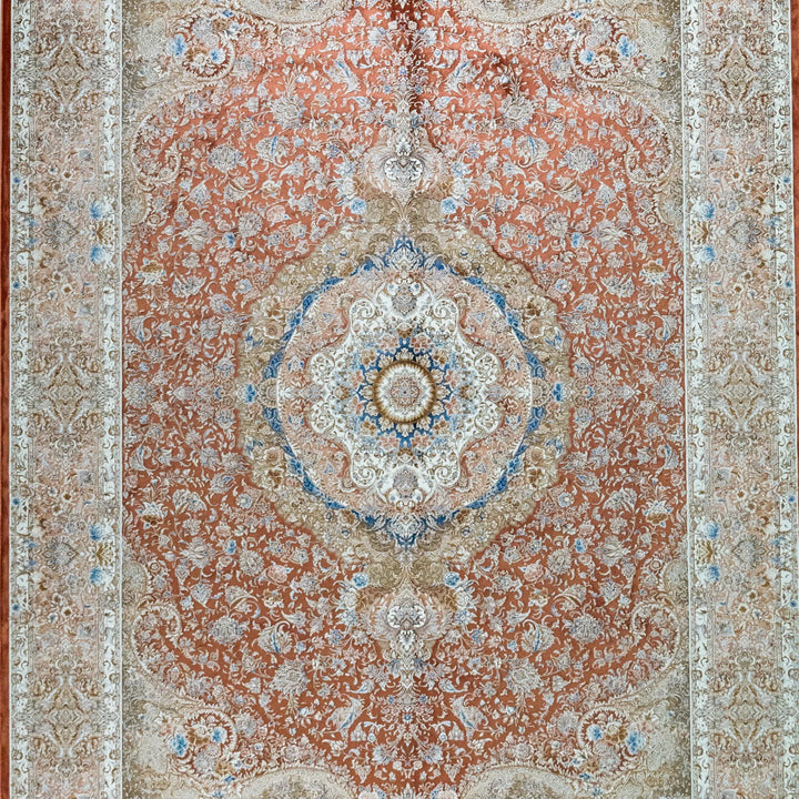8' 2" x 11' 6" - MULTICOLOR AND BEIGE MACHINE MADE FLORAL TURKISH RUG ( 249 x 350 CM )