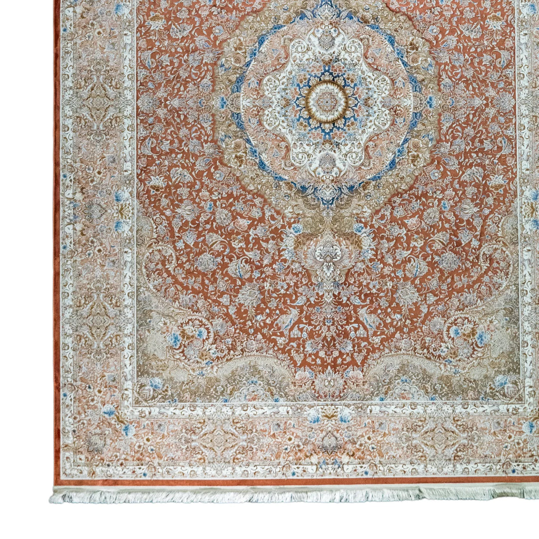 8' 2" x 11' 6" - MULTICOLOR AND BEIGE MACHINE MADE FLORAL TURKISH RUG ( 249 x 350 CM )